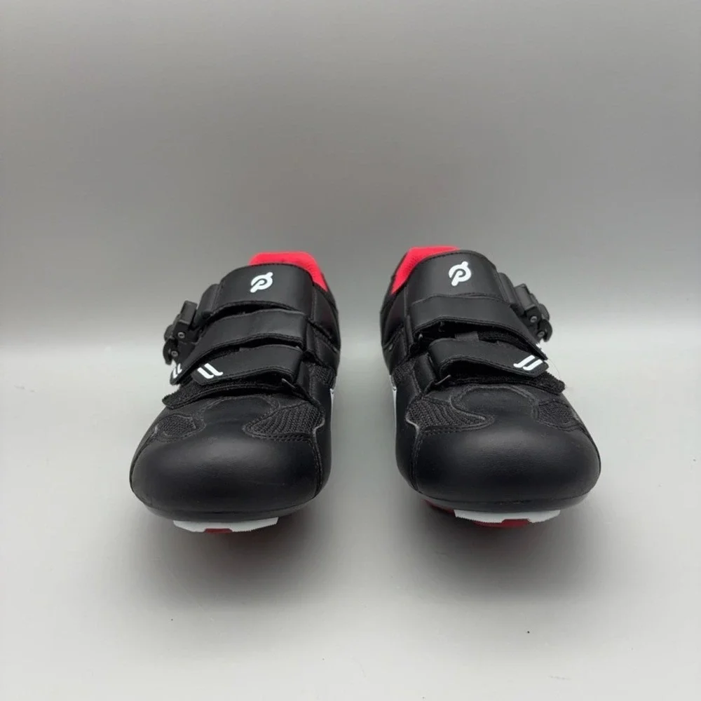 Peloton Cycling Shoes Womens 40 Black Red Hook and Loop Indoor Spin Athletic